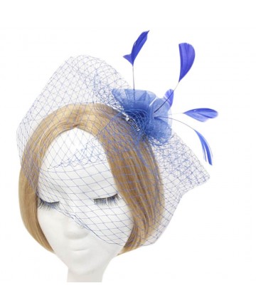 Headbands Face Veil Flower Feather Clip On Birdcage Races Fascinator Headpiece Headwear - royal blue - CX12N1G37B5 $17.10