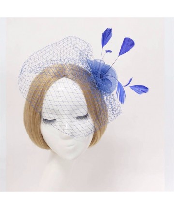 Headbands Face Veil Flower Feather Clip On Birdcage Races Fascinator Headpiece Headwear - royal blue - CX12N1G37B5 $10.10