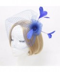 Headbands Face Veil Flower Feather Clip On Birdcage Races Fascinator Headpiece Headwear - royal blue - CX12N1G37B5 $10.10
