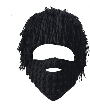 Skullies & Beanies Windproof Ski Mask Warm Knitted Beanie Hat Cap - Black Wig & Black Mask - CQ12N9GTQDN $18.55