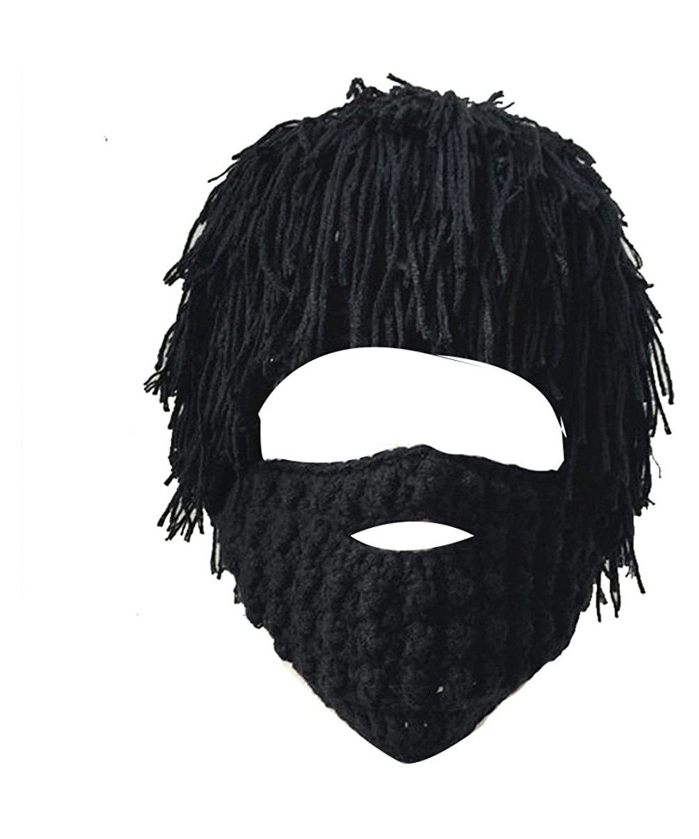 Skullies & Beanies Windproof Ski Mask Warm Knitted Beanie Hat Cap - Black Wig & Black Mask - CQ12N9GTQDN $12.79