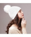 Skullies & Beanies Winter Beanie for Women Warm Knit Bobble Skull Cap Big Fur Pom Pom Hats for Women - 03 White With White Po...