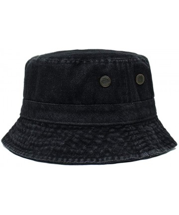 Bucket Hats Cotton Bucket Hats Unisex Wide Brim Outdoor Summer Cap Hiking Beach Sports - Black Denim - CR18NUO0QA8 $21.28