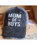 Baseball Caps Women's Mom of Boys Distressed Bling Baseball Cap - Grey/White - CJ1839DND8W $33.47
