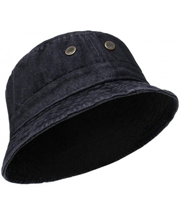 Bucket Hats Cotton Bucket Hats Unisex Wide Brim Outdoor Summer Cap Hiking Beach Sports - Black Denim - CR18NUO0QA8 $14.37