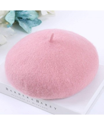 Berets Wool Beret Hat-Solid Color French Style Winter Warm Cap for Women and Girls- Lady Casual Use - Pink - C21930N35AD $15.57