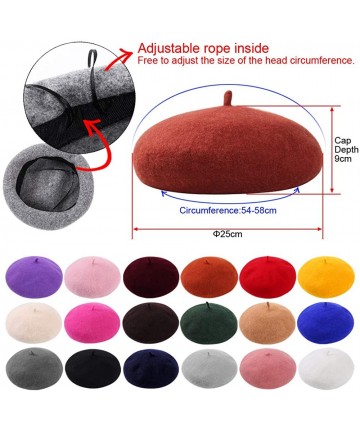 Berets Wool Beret Hat-Solid Color French Style Winter Warm Cap for Women and Girls- Lady Casual Use - Pink - C21930N35AD $15.57