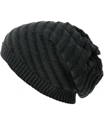 Skullies & Beanies Mens Wool/Acrylic Knitted Slouchy Beanie Winter Hats Warm Fashion Skull Cap - 1044grey - CN18X2M3U3C $15.63