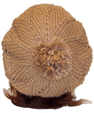 Berets Hand Knit Solid Color Twist Knit Winter Beret W/Large Pom Pom(One Size) - Tan - C411P3DFR45 $12.46
