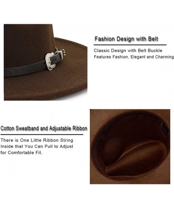 Fedoras Men & Women's Classic Wide Brim Felt Fedora Panama Hat with Belt Buckle - Brown - CP18W9H57DN $18.97
