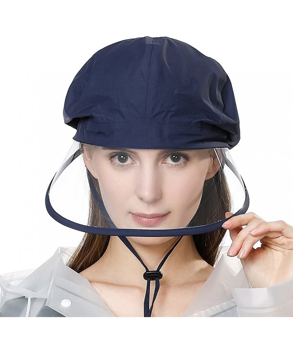 Rain Hats Women Waterproof Rain Hat Protection Chin Strap Trasparent Visible Visor - 99073_navy Blue - CK18RWXARQ5 $25.06