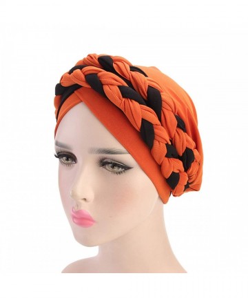 Skullies & Beanies Women India Hat Muslim Ruffle Cancer Chemo Beanie Sleep Cap Turban Wrap Cap (One Size- Orange/Black) - CE1...