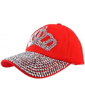 Baseball Caps Baseball Rhinestone Adjustable Red Full - CB18DQ95MGX $28.07