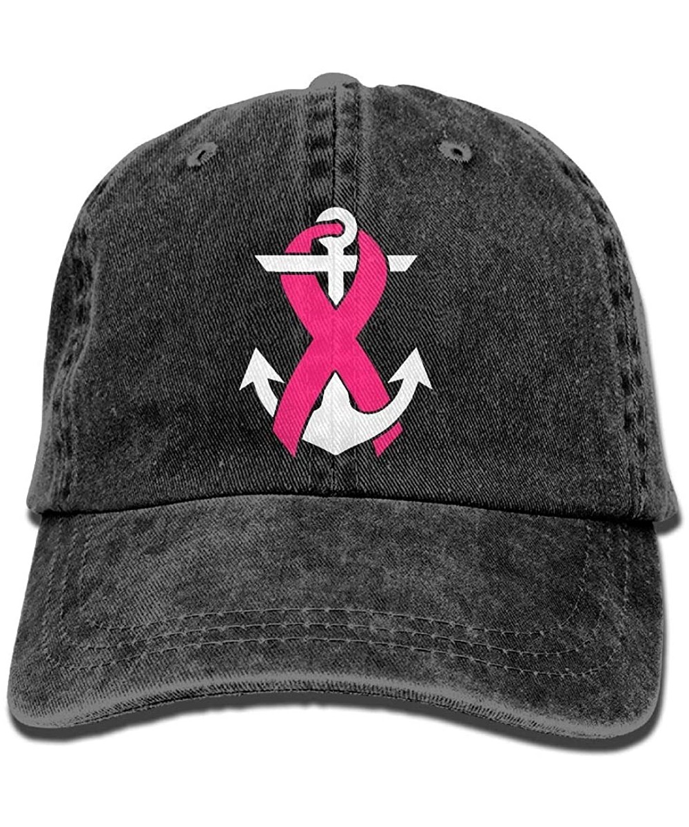 Baseball Caps Unisex Adjustable Denim Jeans Baseball Cap Breast Cancer Awareness Anchor Dad Hat - Black - C518IH6TOOI $14.81