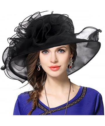 Sun Hats Women Floral Wedding Dress Tea Party Derby Racing Church Hat - Sheer-black - CP18CKM7I7D $25.47