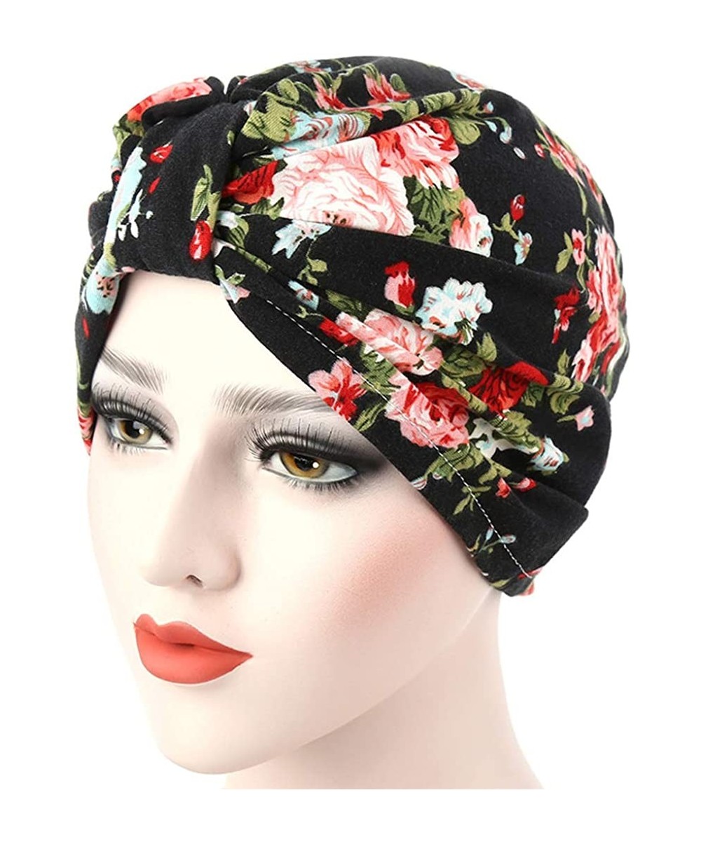Skullies & Beanies Women Flower Elastic Turban Beanie Wrap Chemo Cap Hat - Stripe9 - CO12O341U1D $15.47