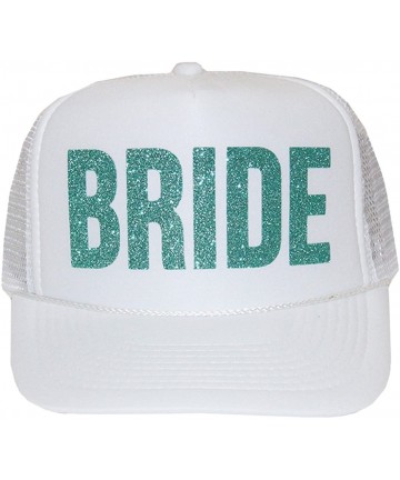 Baseball Caps Bride Trucker Hat - White and Caribbean Glitter - CB12NEP1NHC $35.82
