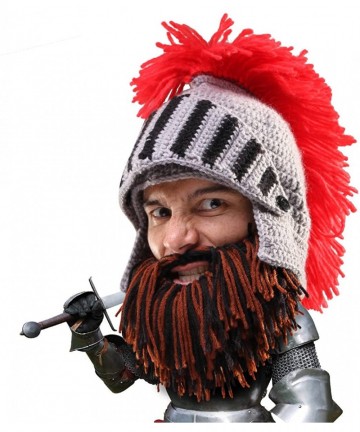 Skullies & Beanies Knight Beard Beanie - Funny Knitted Helmet and Fake Beard and Visor - Multicoloured - CR11I22T5S3 $46.99