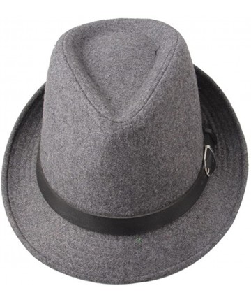Fedoras Men's Formal Triby Fedora Hat Caps with Belts - Grey - CE11AAOW85V $14.62