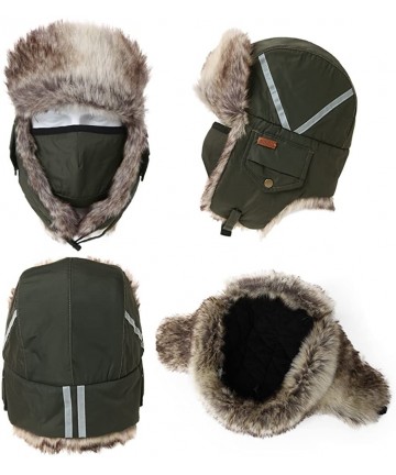 Skullies & Beanies SIGGI Faux Fur Trapper Hat for Men Cotton Warm Ushanka Russian Hunting Hat - 89135_olive (Faux Fur) - CI18...