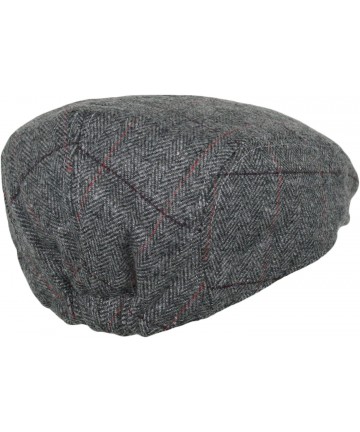Newsboy Caps Men's Herringbone Wool Tweed Newsboy IVY Cabbie Driving Hat - Plaid Grey - CK127ZXNZ6H $15.92