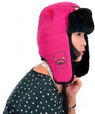 Bomber Hats Earflap Hat Winter Faux Fur Trapper Ski Hats Womens Girls Mens Multi Styles - Corduroy & Faux Fur - Rose - CS11O8...