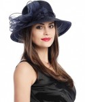 Bucket Hats Lady Derby Dress Church Cloche Hat Bow Bucket Wedding Bowler Hats - Navy - CY18SW0MIO0 $25.13