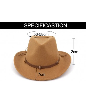 Fedoras Unisex Western Cowboy Hat Wool Felt Fedora Hats Wide Brim Jazz Hat Formal Bowler Cap - Navy - CY18S24RCD0 $28.05