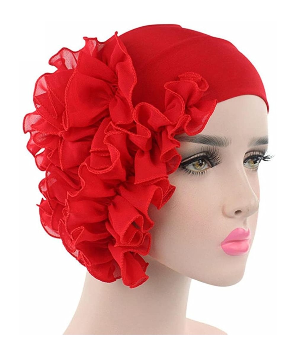 Skullies & Beanies Womens Chemo Turban Headband Scarf Beanie Cap Hat for Cancer Patient - Red - CS186I7XCT6 $13.40