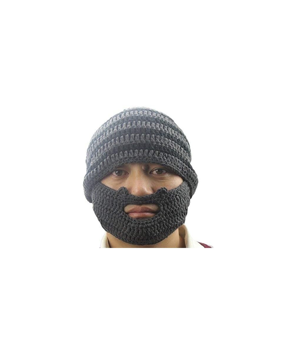Bomber Hats Women's Beard Mustache Knitted Striped PHat Hip Hop Beanie Cap - Dark Gray - CJ11G46FIAH $16.26