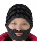 Bomber Hats Women's Beard Mustache Knitted Striped PHat Hip Hop Beanie Cap - Dark Gray - CJ11G46FIAH $16.26