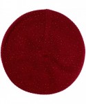Berets Womens Beret Hat Wool Knitted Cap with Sparkling Rhinestones Solid Color Stretchy Beanie Tam Hats - Burgundy - C318Y9X...