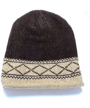 Skullies & Beanies Women Men Unisex Knitted Thermal Winter Cap Casual Beanies - Brown/Diamond Pattern - CI12N1JCGB0 $13.68