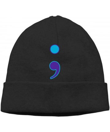 Skullies & Beanies Beanie Hat Semicolon Suicide Prevention Warm Skull Caps for Men and Women - Black - CH18KKNAUO2 $26.79