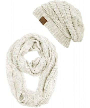 Skullies & Beanies Unisex Soft Stretch Chunky Cable Knit Beanie and Infinity Loop Scarf Set - Ivory - CN18KH0XWTH $50.97