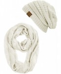 Skullies & Beanies Unisex Soft Stretch Chunky Cable Knit Beanie and Infinity Loop Scarf Set - Ivory - CN18KH0XWTH $30.23