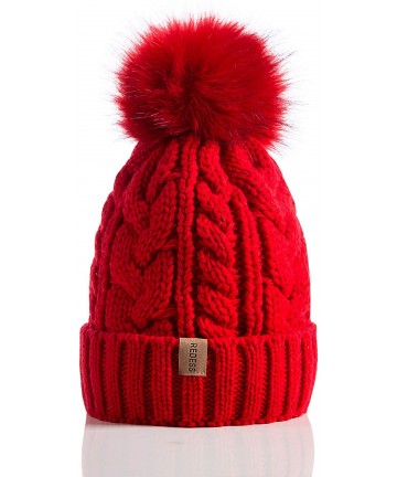 Skullies & Beanies Women Winter Pompom Beanie Hat with Warm Fleece Lined- Thick Slouchy Snow Knit Skull Ski Cap - 1 Wine Red1...
