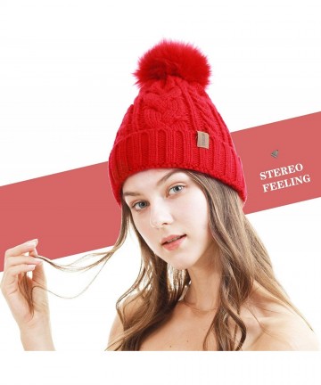 Skullies & Beanies Women Winter Pompom Beanie Hat with Warm Fleece Lined- Thick Slouchy Snow Knit Skull Ski Cap - 1 Wine Red1...
