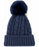Skullies & Beanies Me Plus Women Fashion Fall Winter Soft Cable Knitted Faux Fur Pom Pom Beanie Hat - Cable Knit - Navy - CS1...