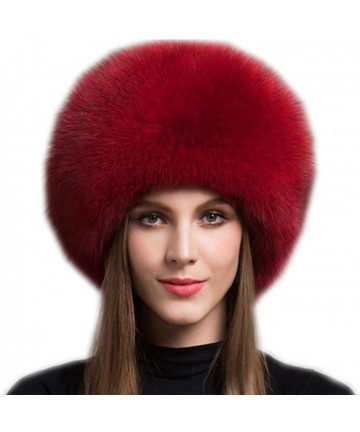 Bomber Hats New Women's Real Fox Fur Hats Leather Outdoor Warm Winter Hats - Red - CL18I3YEKAH $60.53