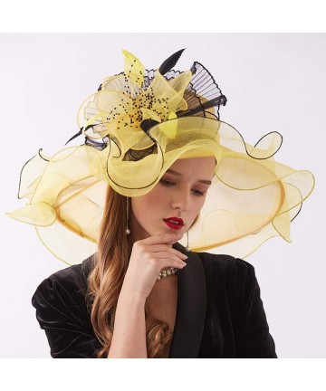 Sun Hats Women Kentucky Derby Hat Wide Brim Summer Church Fascinators Elegant Tea Party Cap - Yellow 3 - CA18QXQW5Q2 $26.79