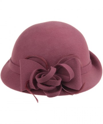 Bucket Hats Women's 100% Wool Church Dress Cloche Hat Plumy Felt Bucket Winter Hat - Dark Purple - CB186L3MROE $43.14