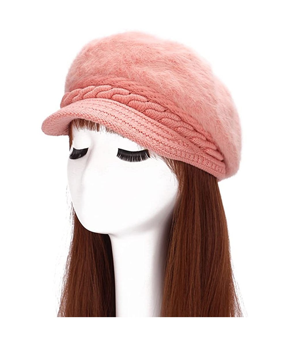 Berets Women Fashion Faux Rabbit Fur Knitted Hat Outdoor Winter Thicken Warm Beret Light Pink One Size - CU18KZZZM2S $12.89