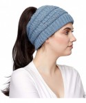 Skullies & Beanies Ribbed Confetti Knit Beanie Tail Hat for Adult Bundle Hair Tie (MB-33) - Denim (With Ponytail Holder) - C7...