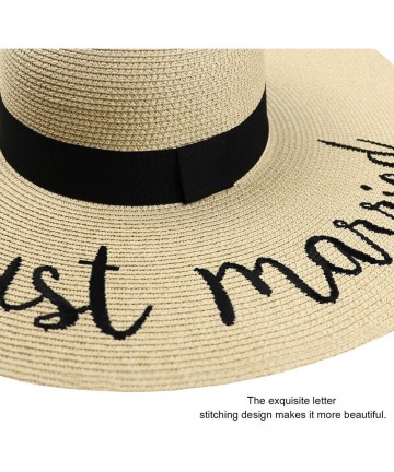 Sun Hats Womens Big Bowknot Straw Hat Floppy Foldable Roll up Beach Cap Sun Hat UPF 50+ - Ae Just Married - Beige - C01947N24...