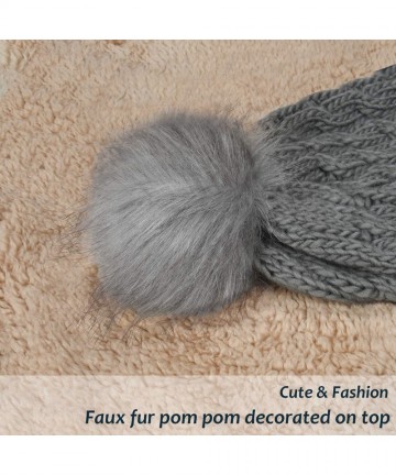 Skullies & Beanies Cable Knit Beanie Warm Faux Fuzzy Fur Pom Pom Skull Ski Cap for Men- Women - Gray 101 - CA186TXGOSI $15.21