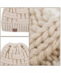 Skullies & Beanies Womens High Messy Bun Beanie Hat with Ponytail Hole- Winter Warm Trendy Knit Ski Skull Cap - Beige - CE192...
