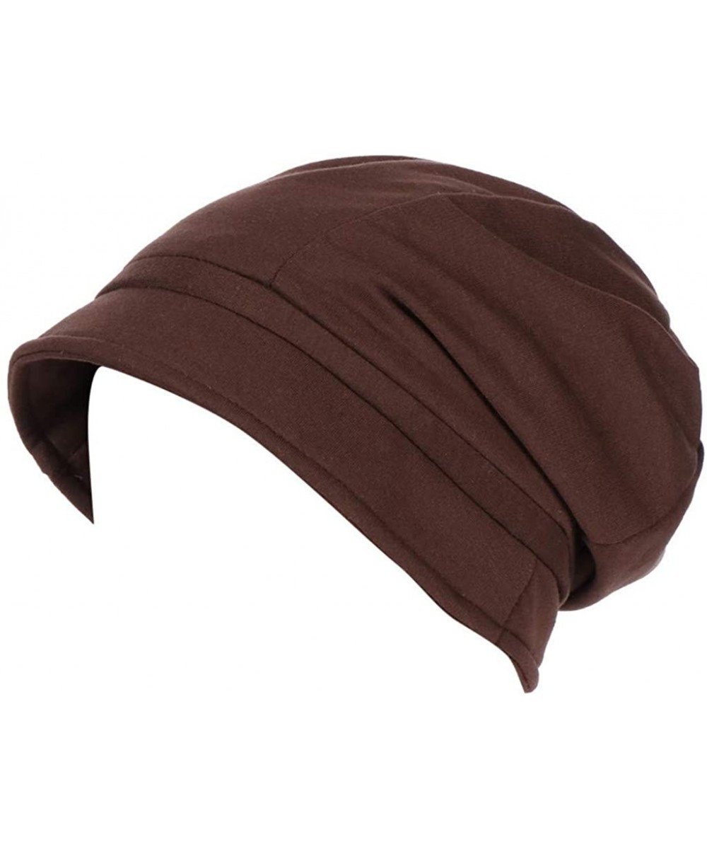 Skullies & Beanies women Cap-Fashion Women Ruched Solid Visor Hat Ruffle Cancer Chemo Beanie Turban Wrap Cap - Coffee - CC18S...