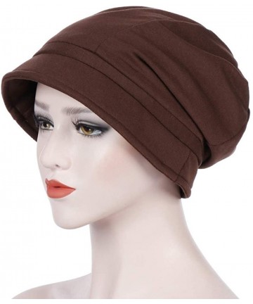 Skullies & Beanies women Cap-Fashion Women Ruched Solid Visor Hat Ruffle Cancer Chemo Beanie Turban Wrap Cap - Coffee - CC18S...