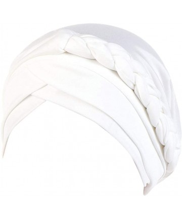 Skullies & Beanies Turban Headband-Women's Twisted Braid Hair Cover Wrap Cancer Hats Chemo Headwear Cap - White - CK18WITCNA9...